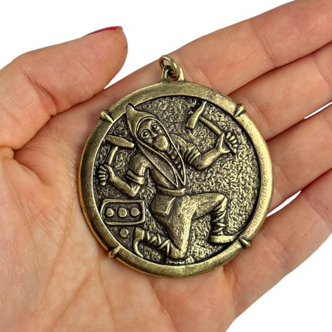 MEDIEVAL MINER - KUTTENBERG, BOHEMIA, PENDANT, ANT.BRASS