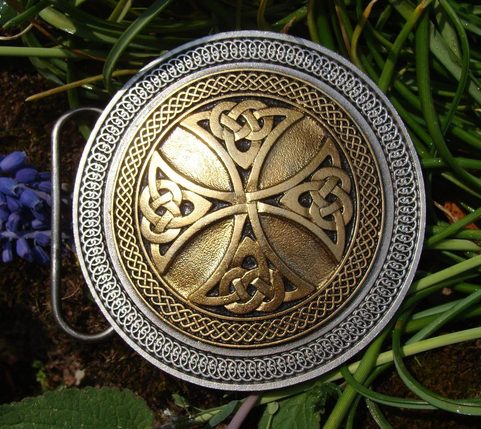 CELTIC CROSS, GOLD COLOURED, BELT BUCKLE