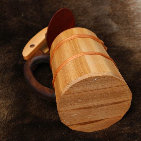 WOODEN TANKARD WITH LID