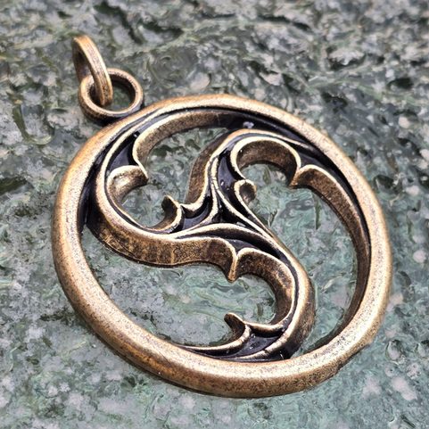 GOTHIC TASSEL, CATHEDRAL WINDOW, PENDANT, ZINC, OLD BRASS