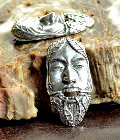GREEN MAN, THE LORD OF THE NATURE AND REBIRTH, SILVER PENDANT AG 925