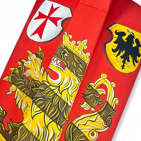 HAND PAINTED PAVISE, LONG WOODEN SHIELD IV