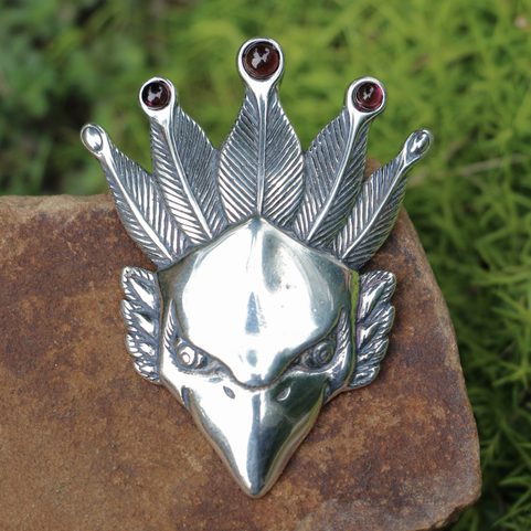 FEUERVOGEL, SILBERANHÄNGER MIT GRANATEN, AG 925 12G