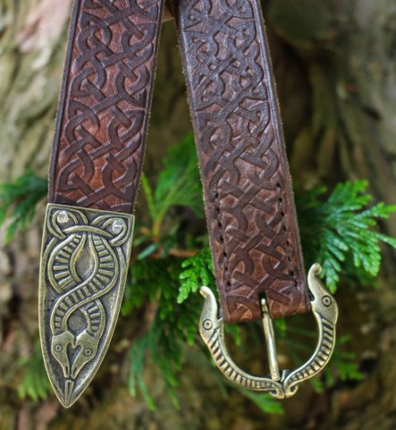 VIKING BELT, BORRE BEAST, LEATHER BRONZE EMBOSSED BROWN