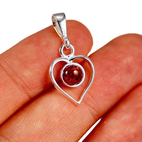 HEART, SILVER PENDANT, AMBER, AG 925