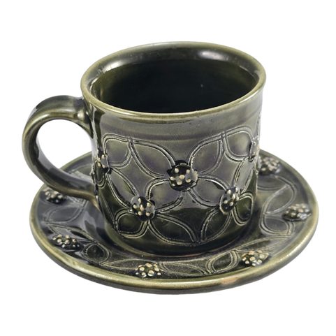 TASSE À EXPRESSO VERTE PLUS GRANDE AVEC SOUCOUPE