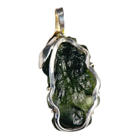 OAK LEAF, RAW MOLDAVITE NECKLACE, STERLING SILVER - GLYPTICA