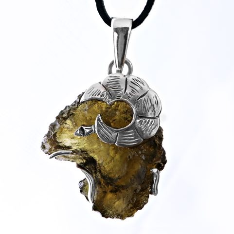 ARIES MOLDAVITE, STERLING SILVER PENDANT