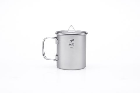 TI3201 SINGLE-WALL TITANIUM MUG WITH FOLDING HANDLE AND LID