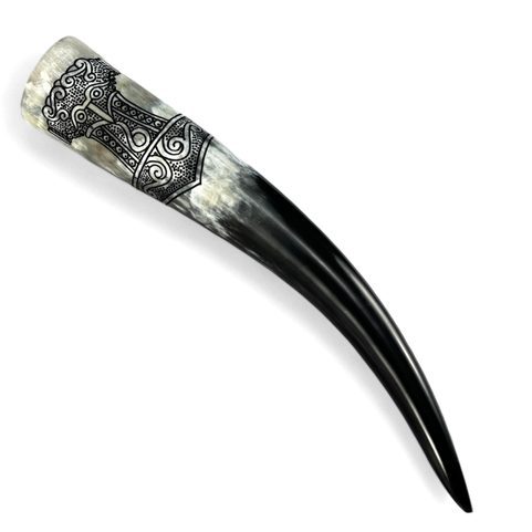 THOR'S HAMMER, ENGRAVED DRINKING HORN