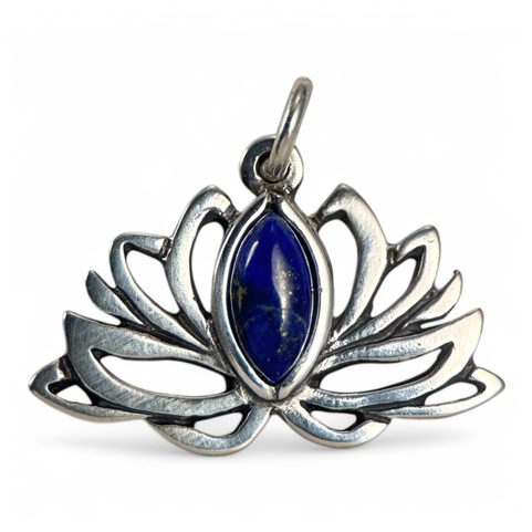 SACRED LOTUS FLOWER, SILVER PENDANT - LAPIS