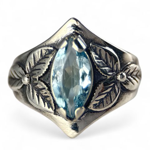 SHAMROCK, RING, TOPAZ, STERLING SILVER