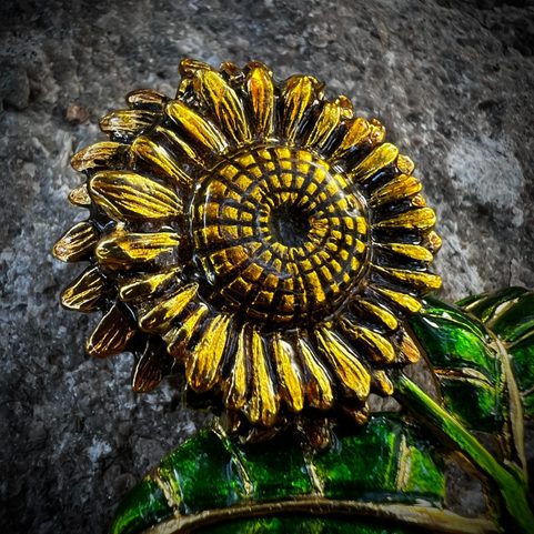 SUNFLOWER, COSTUME BROOCH WITH VITRAIL