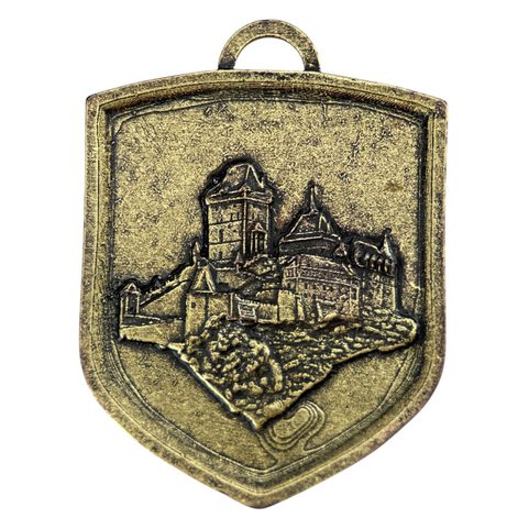 KARLSTEJN CASTLE, MEDIEVAL SHIELD, ZINC, OLD BRASS