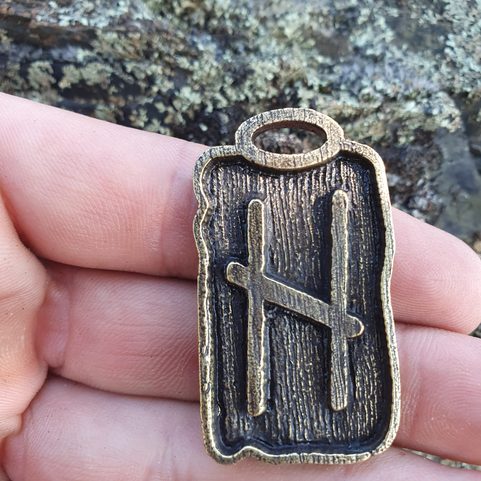 HAGALAZ RUNIC PENDANT ZINC ANT. BRASS