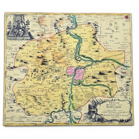 PRAG UND UMGEBUNG, HISTORISCHE KARTE, HANDGESCHÖPFTES PAPIER