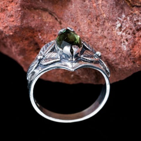 SHAMROCK, RING, MOLDAVITE, SILVER