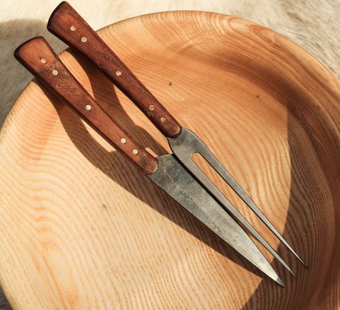MEDIEVAL CUTLERY SET, KNIFE AND FORK