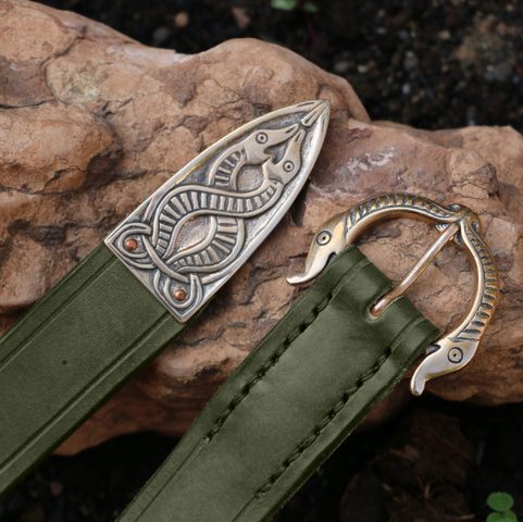 VIKING BELT, BORRE BEAST, LEATHER BRONZE GREEN
