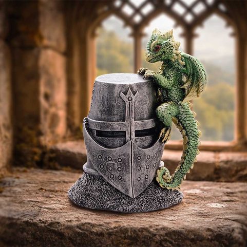 FIGURINE REPRÉSENTANT UN CASQUE MÉDIÉVAL ET UN DRAGON, 12 CM