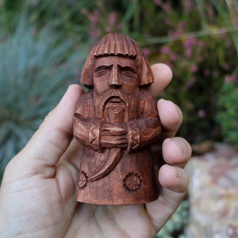 DOMOVOI WITH A HORN OF PLENTY, HAND CARVED STATUE