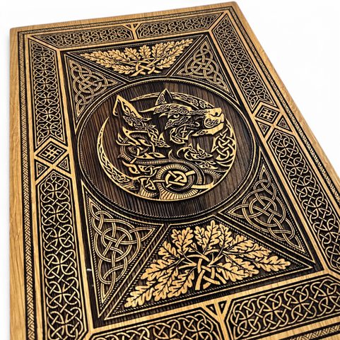 CELTIC WOLF WITH ORNAMENTS, WALL DECORATION, WOOD 32X46CM
