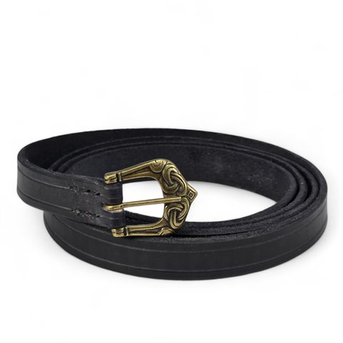 VIKING LEATHER BELT BORRE, BLACK, OLD BRASS