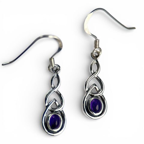 CELTIC KNOT, AMETHYST, SILVER EARRINGS 925/1000