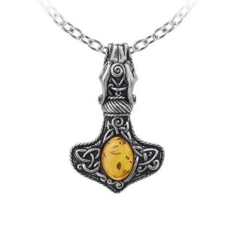 MARTEAU DE DRAGON EN AMBRE, COLLIER, ALCHEMY ENGLAND