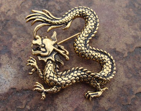 ASIAN DRAGON, COSTUME BROOCH