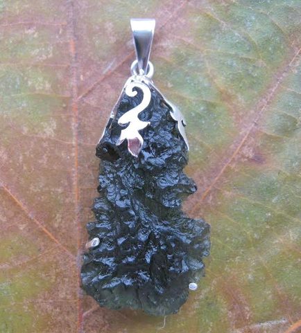 CEPHEUS, RAW MOLDAVITE PENDANT, STERLING SILVER