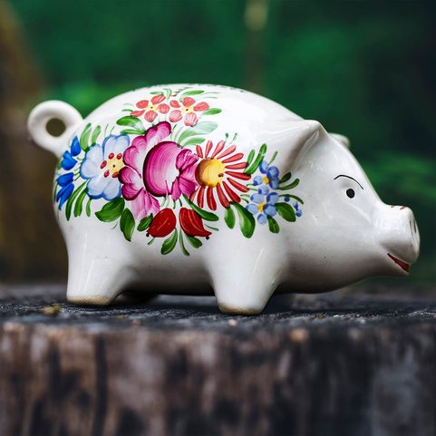 PIGGY BANK, TRADITIONAL CZECH HANDPAINTED CERAMICS