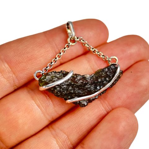 QUASAR, MOLDAVITE PENDENTIF, ARGENT 925/1000