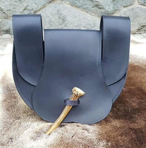 SAC DE CEINTURE EN CUIR AVEC ANTLERIE, NOIR