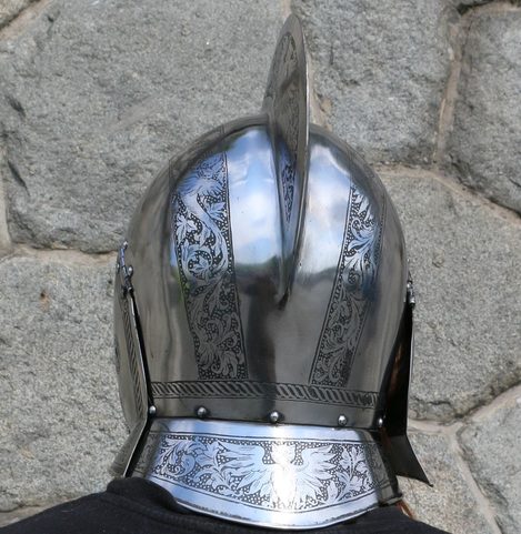 BURGONET, ETCHED HELMET
