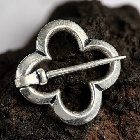 MEDIEVAL BROOCH, COSTUME, BRONZE, SILVERED