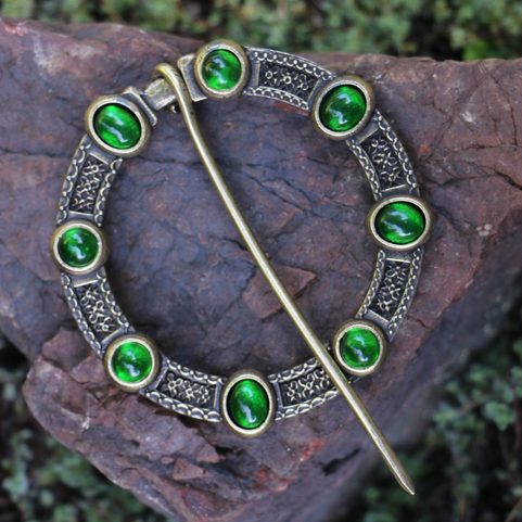 NORICA, LARGE MEDIEVAL CLOAK BROOCH WITH GLASS