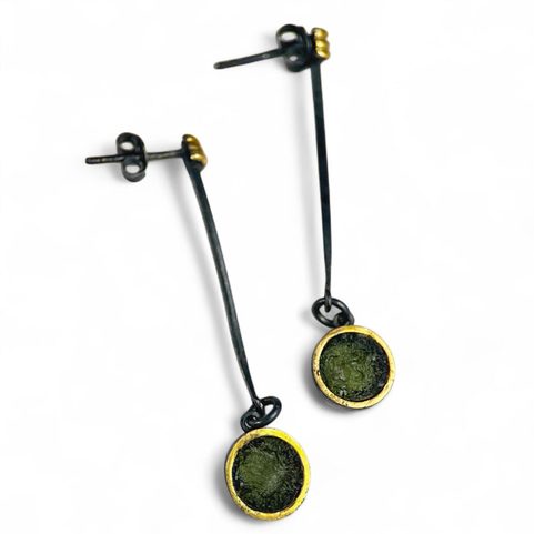 BOUCLES D'OREILLES EN ARGENT - MOLDAVITE, AG 925/1000