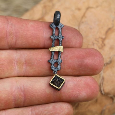 ILZA - PENDENTIF - MOLDAVITE, ARGENT