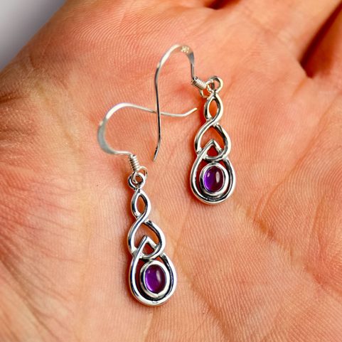 CELTIC KNOT, AMETHYST, SILVER EARRINGS 925/1000