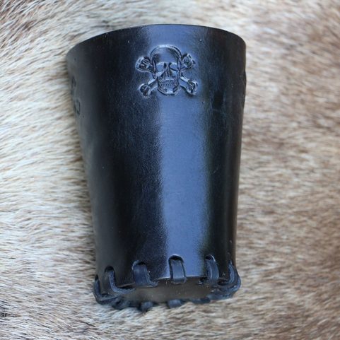 LEATHER DICE CUP BLACK SKULL