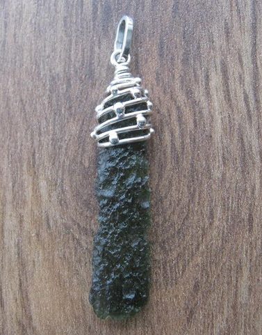 ORBITUS, RAW MOLDAVITE PENDANT, STERLING SILVER