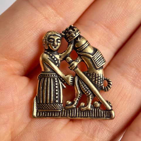 CORONATION BY PHALLUS, MEDIEVAL PILGRIM BROOCH, BRONZE