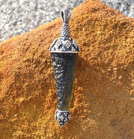 EXCLUSIVE HAND MADE JEWEL WITH MOLDAVITE, SILVER 925, COLLECTION BOHEMIA