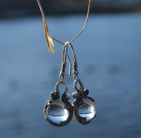 GOTLAND CRYSTAL BALL EARRINGS, AG 925