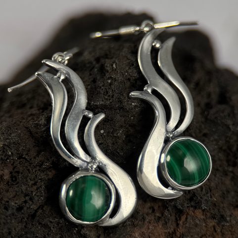 IRIS - MALACHITE EARRINGS, STERLING SILVER