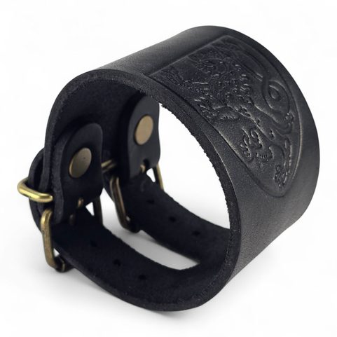 BOHEMIA, LEATHER BRACELET WITH CZECH LION, BLACK