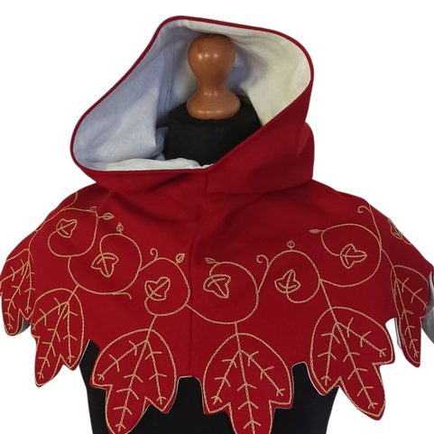 CASQUETTE MÉDIÉVALE, 15E SIÈCLE - BRODÉE, ROUGE