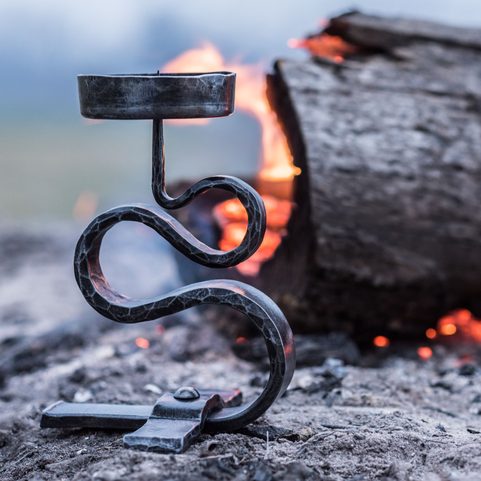 MEDIEVAL CANDLESTICK, FORGED, IRON