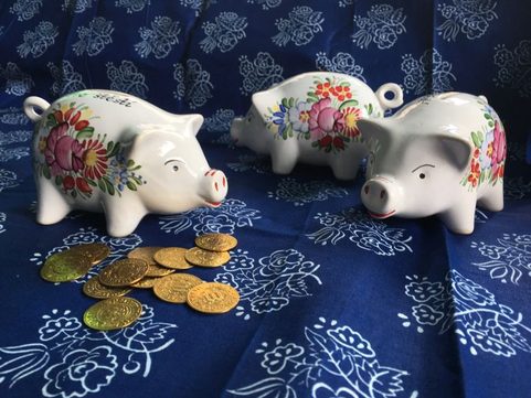 PIGGY BANK, TRADITIONAL CZECH HANDPAINTED CERAMICS